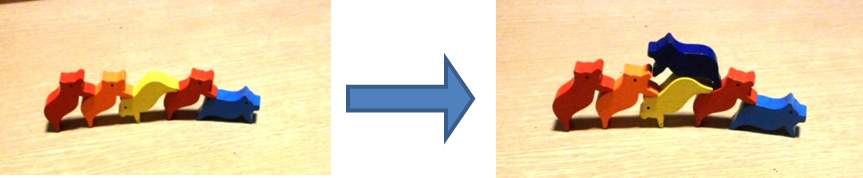 쌓기 규칙 설명 그림 - 1단 블록이 5개 쌓였으므로 다음 쌓기는 그 위로 쌓아 올려야한다